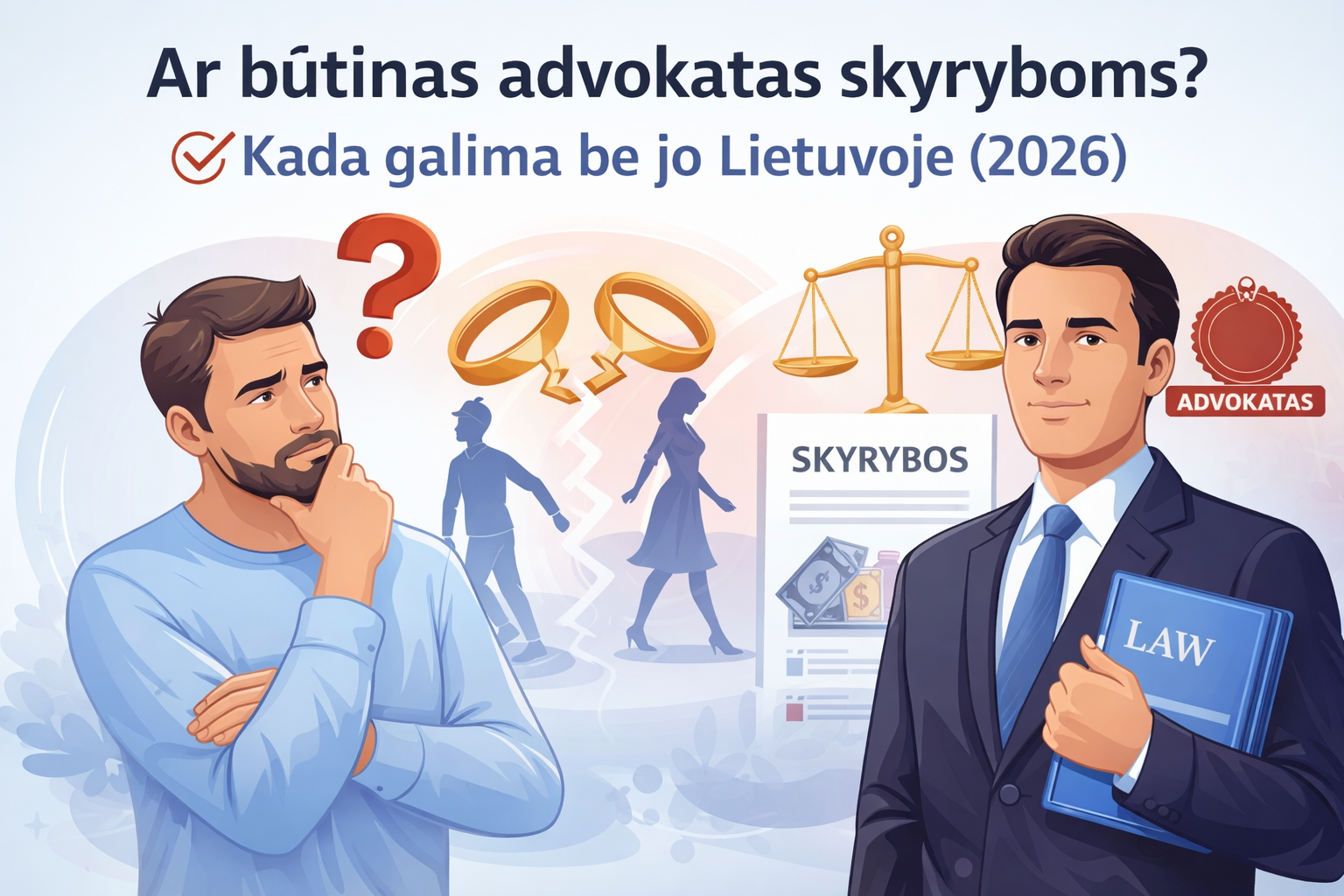 Ar būtinas advokatas skyryboms? Kada galima be jo Lietuvoje (2026)